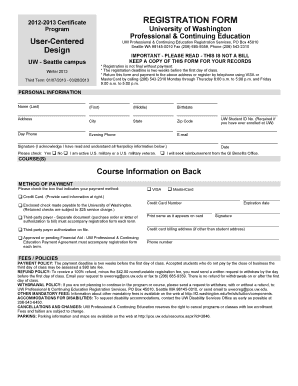 University of Washington Registration Form