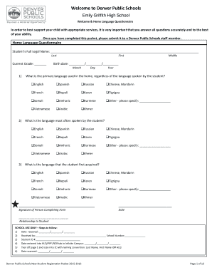 Denver Public Schools New Student Registration Form