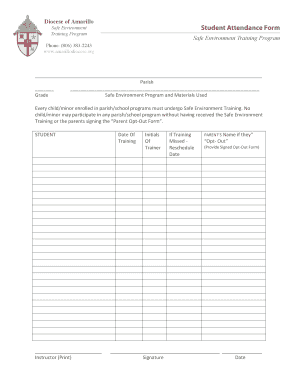 Safe Environment Student Attendance Form
