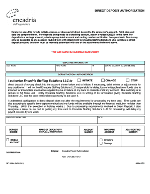 Direct Deposit Authorization Form