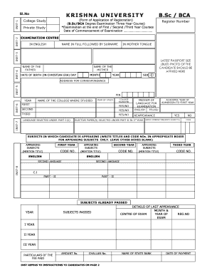 Krishna University B.Sc/BCA Degree Examination Application