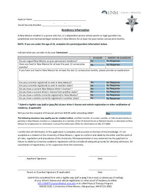New Mexico Residency Application Form