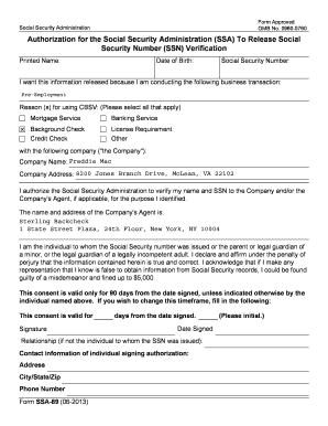 SSA-89 Authorization for SSN Verification