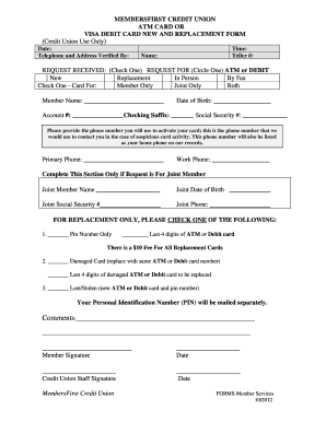 MembersFirst Credit Union ATM Card or Visa Debit Card Request Form