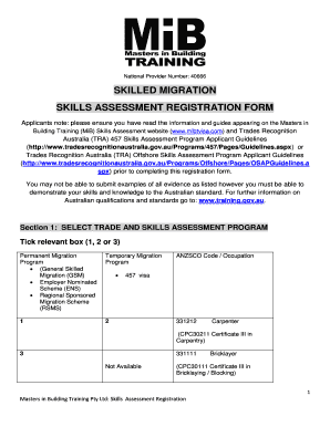 Australia Skilled Migration Skills Assessment Form