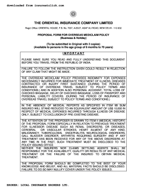 Overseas Mediclaim Policy Proposal Form