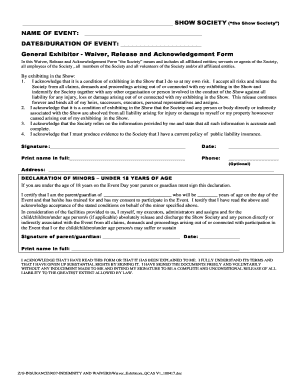 General Exhibitor Waiver and Release Form