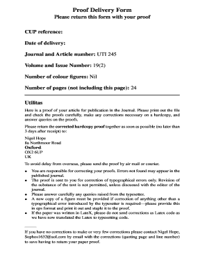 Journal Article Proof Delivery Form