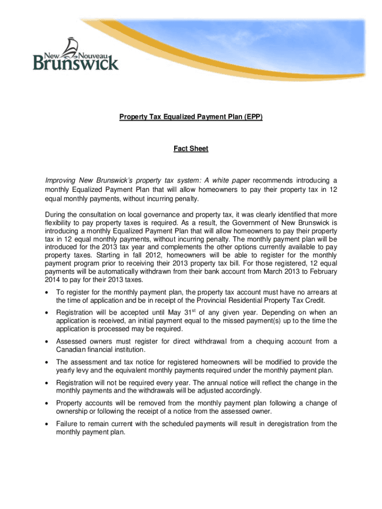 Fillable Online Property Tax Equalized Payment Plan EPP Fact Sheet Fax Email Print pdfFiller