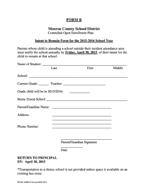 Monroe County School District Intent to Remain Form
