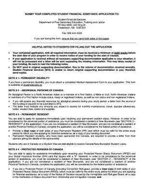 New Brunswick Student Financial Assistance Application