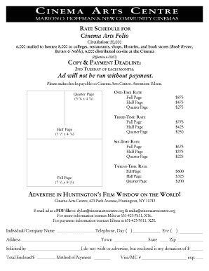Cinema Arts Centre Advertising Rate Schedule