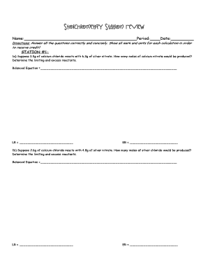 Stoichiometry Station Review Worksheet