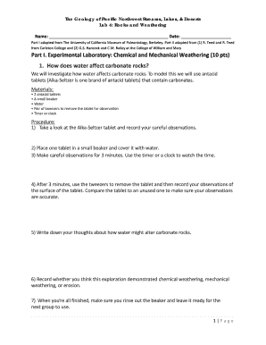 Rocks and Weathering Lab Template