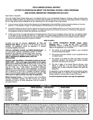 Vista Unified School District Free and Reduced-Price Meals Application