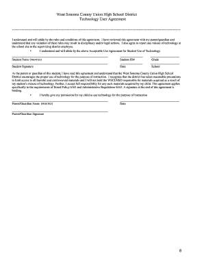 West Sonoma County Technology User Agreement