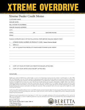 Xtreme Dealer Credit Memo - Beretta Dealer Portal
