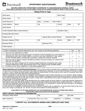 Insurance Agent Appointment Questionnaire