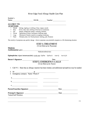 River Edge Food Allergy Health Care Plan