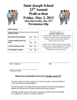 fillable online saintjosephschool walk a thon permission walk a thon pledge forms