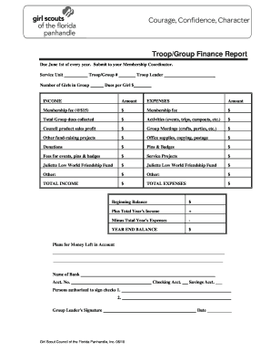Girl Scout Troop Finance Report