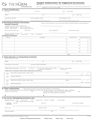 Transfer Authorization for Registered Investments