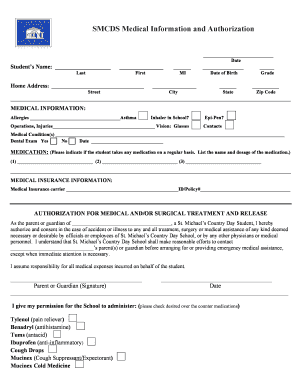 SMCDS Medical Information and Authorization Form