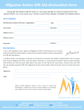 Migraine Action Gift Aid Declaration Form