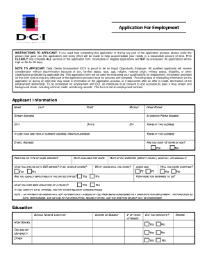 Data Center Incorporated Employment Application