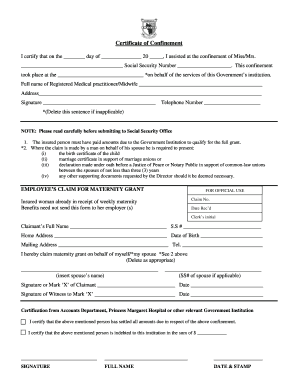 Certificate of Confinement