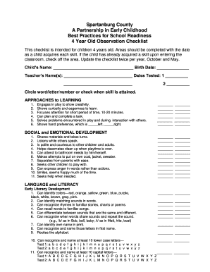 4 Year Old Observation Checklist