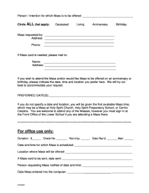 Catholic Mass Request Form