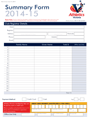 Athletics Victoria Membership Fee Form