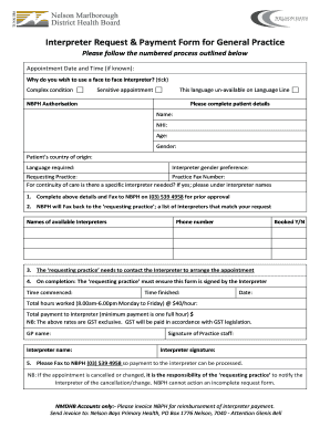 Interpreter Request & Payment Form for General Practice
