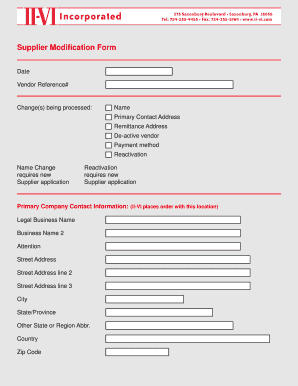 Supplier Modification Form