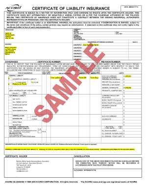 Certificate of Liability Insurance