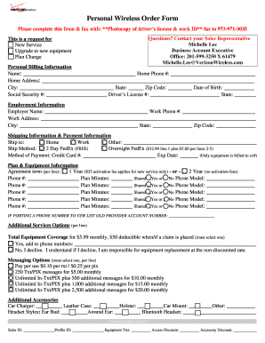 Verizon Wireless Order Form