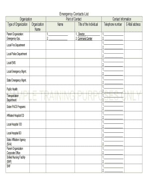 Emergency Contacts List Form