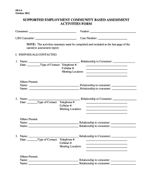 Supported Employment Community Based Assessment Activities Form