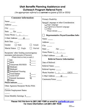 Utah Benefits Planning Assistance Referral Form