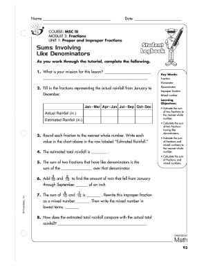MSC III Fractions Worksheet