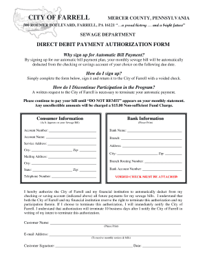 City of Farrell Direct Debit Payment Authorization