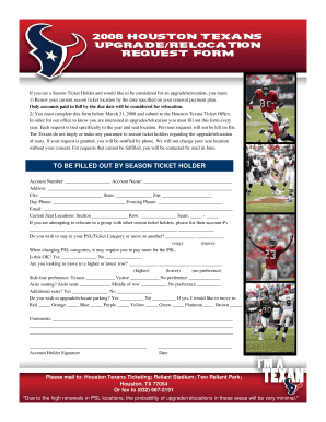 Houston Texans Season Ticket Upgrade/Relocation Request Form