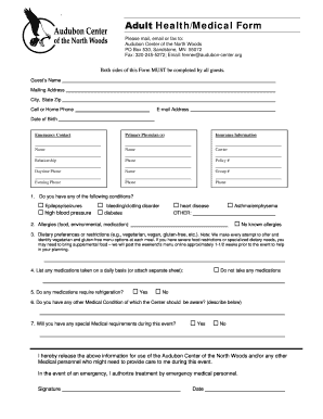 Adult Health Medical Form