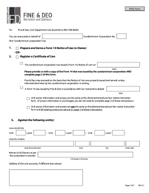 Condominium Lien Notice and Instruction Form