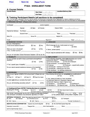 FT20A Enrolment Form