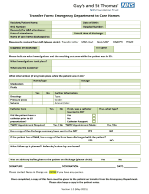 Emergency Department to Care Homes Transfer Form