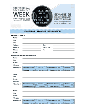 Exhibitor Sponsor Information Form