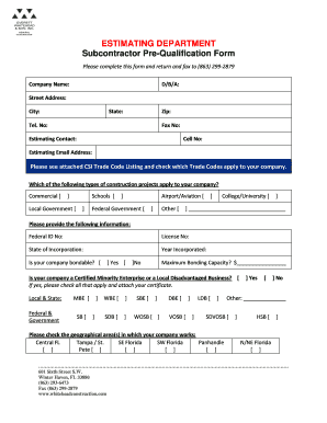 Subcontractor Pre-Qualification Form