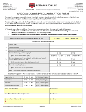 Arizona Donor Prequalification Form